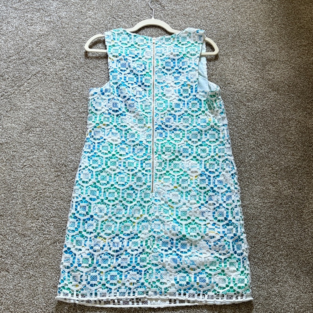 Lilly Pulitzer Blue and White Lace Mini Dress with lace overlay - Picture 2 of 2